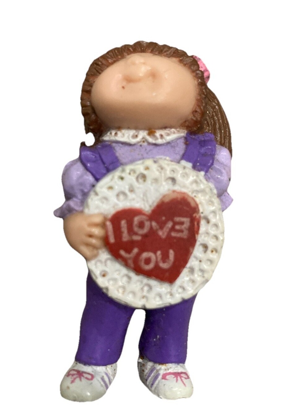 Vintage 1984 OAA Cabbage Patch Kids PVC Figure Brown Hair I Love You ❤️ 2.5”